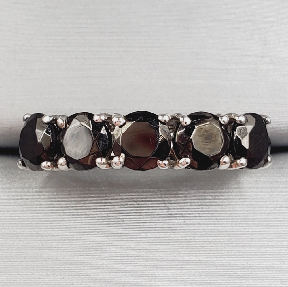 Elite Shungite Round Cut 5 Stone Ring In Platinum | 925 Sterling Silver 1.75 ctw
